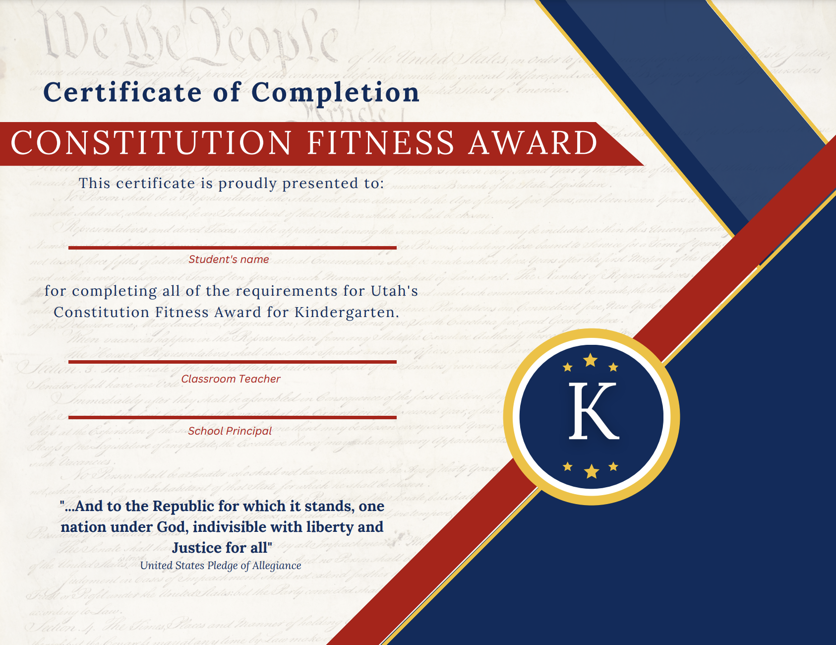 Constitution Fitness Certificate (K)