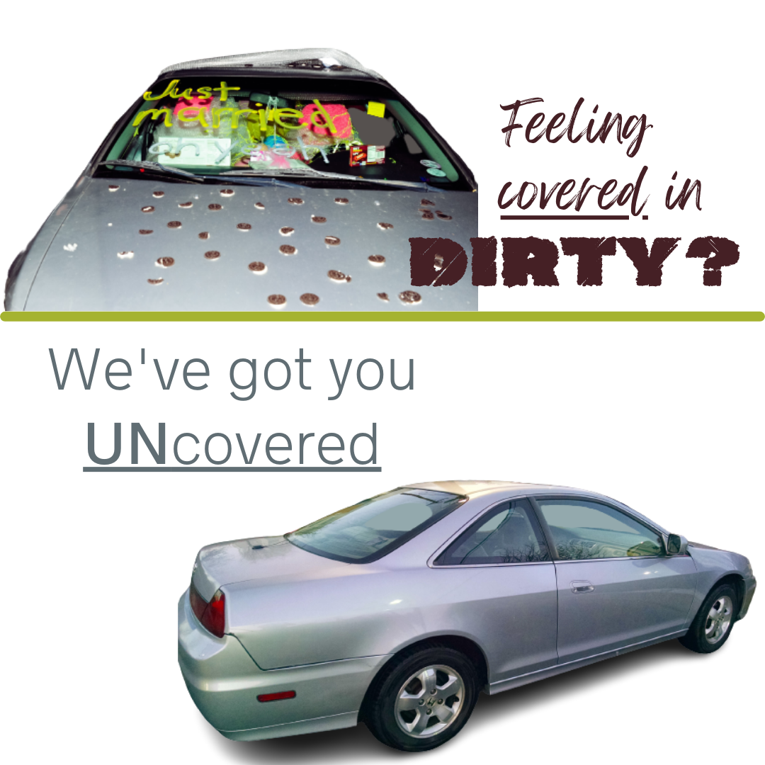 Picture of car covered in oreos with caption "feeling covered in dirty?" along with picture of clean car with caption "we've got you UN covered" emphasis on UN.